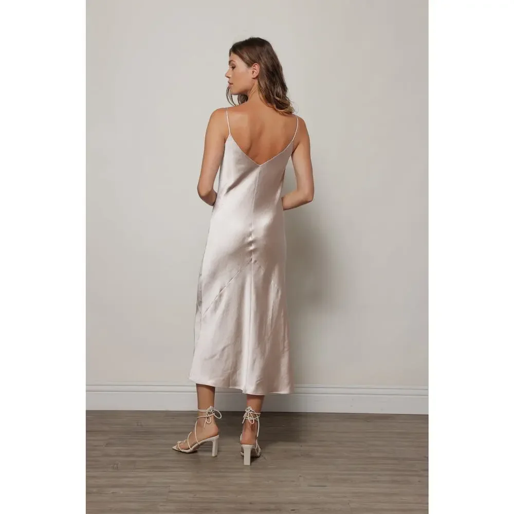 Line & Dot Dolly Oyster Satin Sleeveless V-Neck Slip Midi Dress Size Small - Picture 3 of 12
